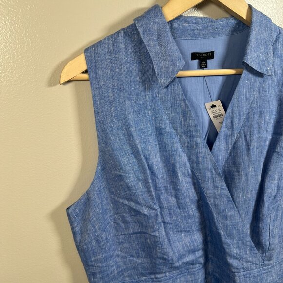 Talbots Linen Faux Wrap Dress Size 16 Petite Blue Minimal Coastal Work Midi - Picture 5 of 8
